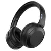 A pair of black foldable Bluetooth headphones with a padded ear cup and headband.