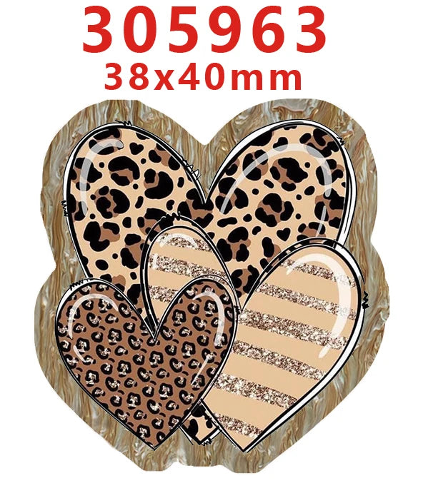 A set of ten faith-themed acrylic hairbows featuring a leopard print and a water ripple effect design.