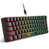 A black 68-key wired gaming keyboard with RGB backlighting and a detachable USB cable.