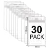 A stack of thirty clear plastic ID card holder sleeves for protection and storage.