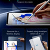 A hand is snapping on a magnetic screen protector film onto an iPad display.