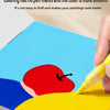 A hand is painting a colorful watercolor or acrylic drawing on paper, showing uniform color and smooth application.