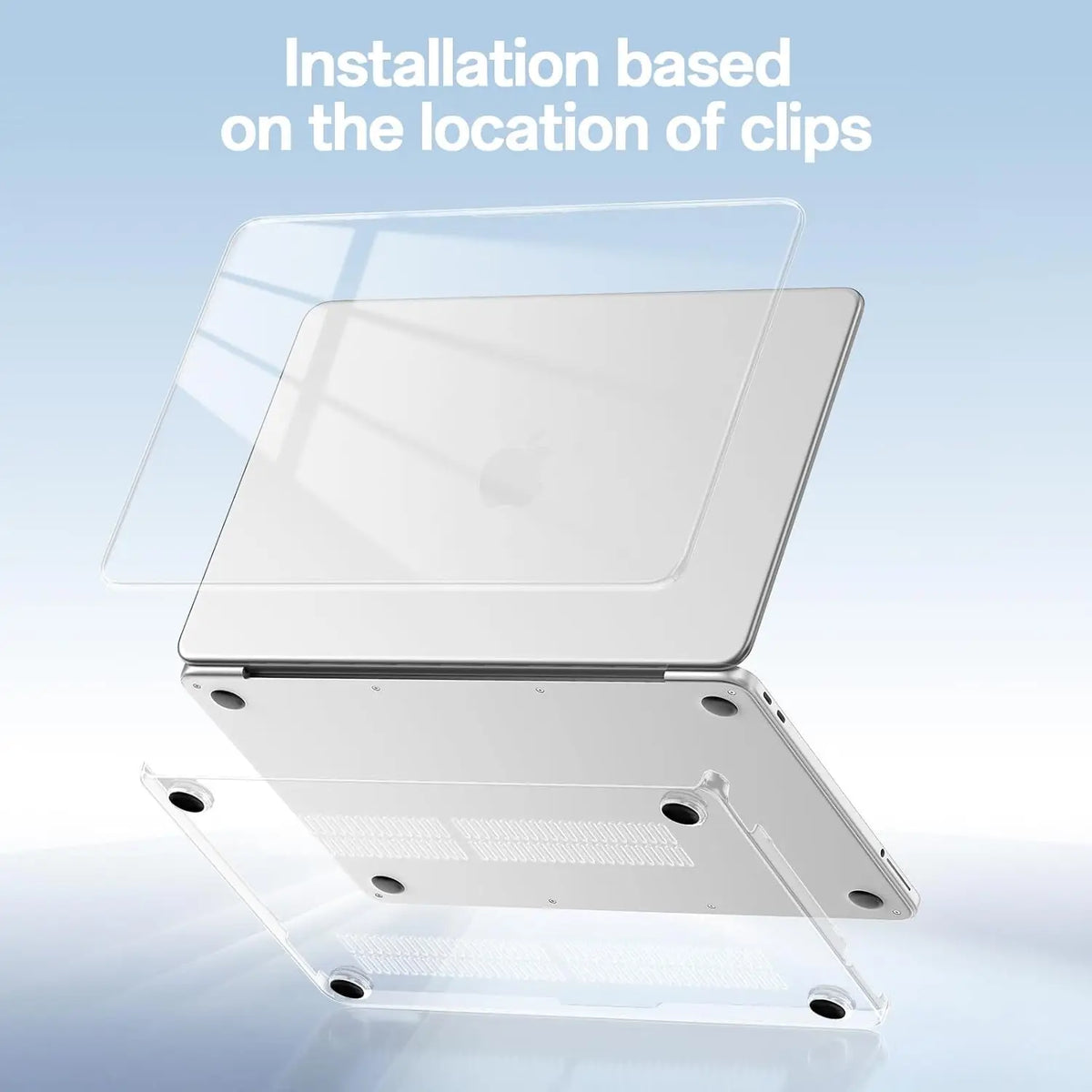 Installation based on the location of clips for a scratch-resistant hard shell case for a MacBook.