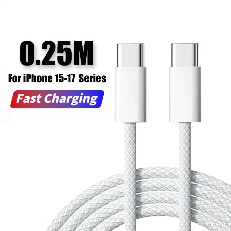 White 40W USB-C fast charging cable for iPhone devices