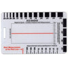 A white ECG badge ruler card with markings for measuring the heart rate and R-R interval.