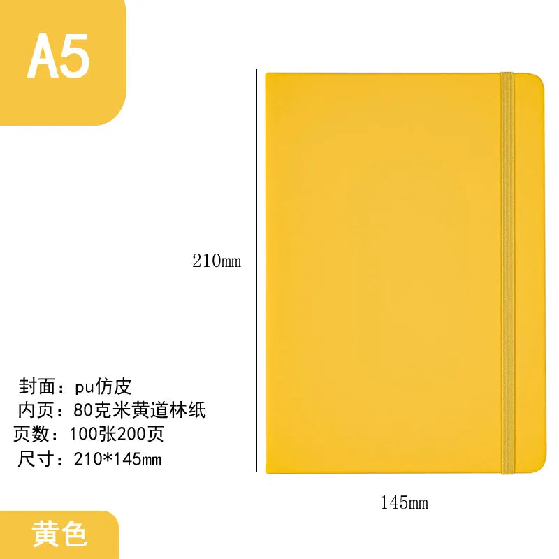 A yellow A5 hardcover lined notebook with a spiral binding and a yellow cover.
