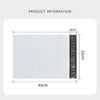 A rectangular white plastic mailing bag with a black sealing strip, shown with dimensions of 45cm by 32cm.