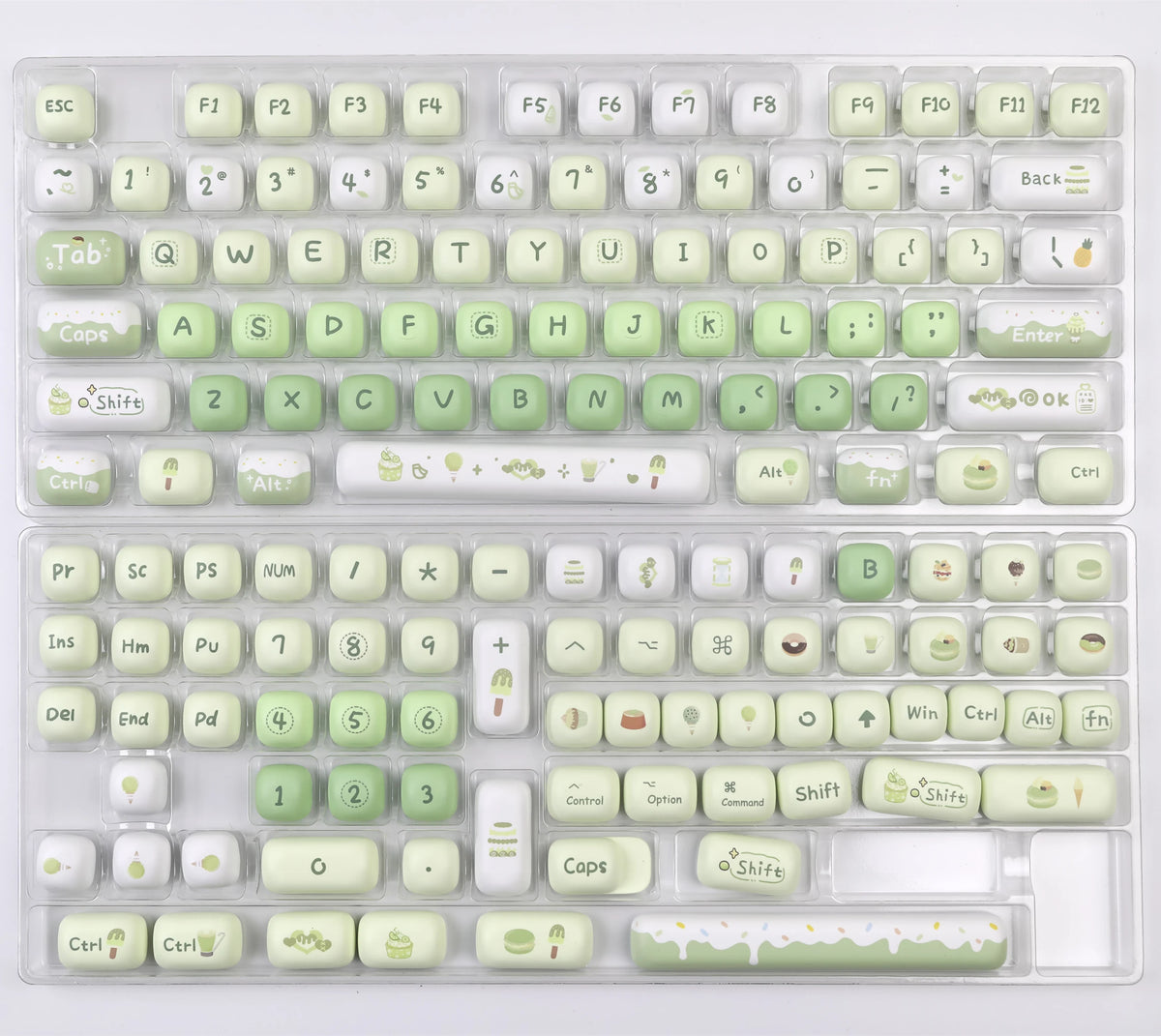A full set of colorful PBT keycaps for a mechanical keyboard featuring MOG profile and dye-sub cherry compatibility.