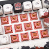 A close-up view of Rosewood Linear Mechanical Keyboard Switches in various colors and shapes.
