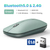 A green ultra-slim wireless Bluetooth mouse shown next to a USB receiver.