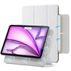 A white magnetic folio case is shown with an iPad Air in a purple color, demonstrating its protective and functional design.