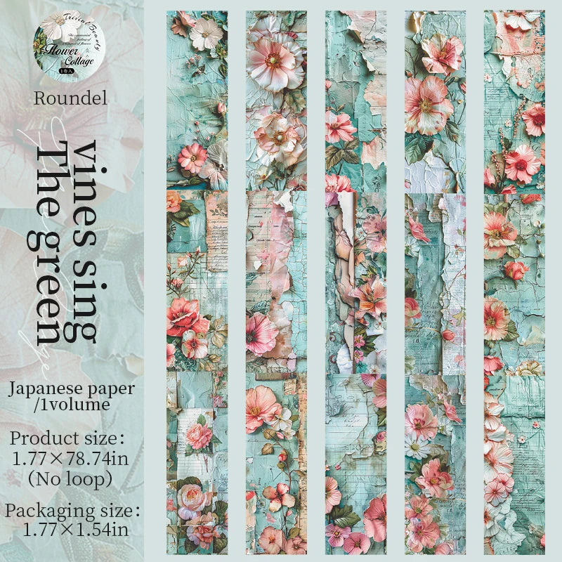 Japanese paper vines with pink and green floral designs for scrapbooking