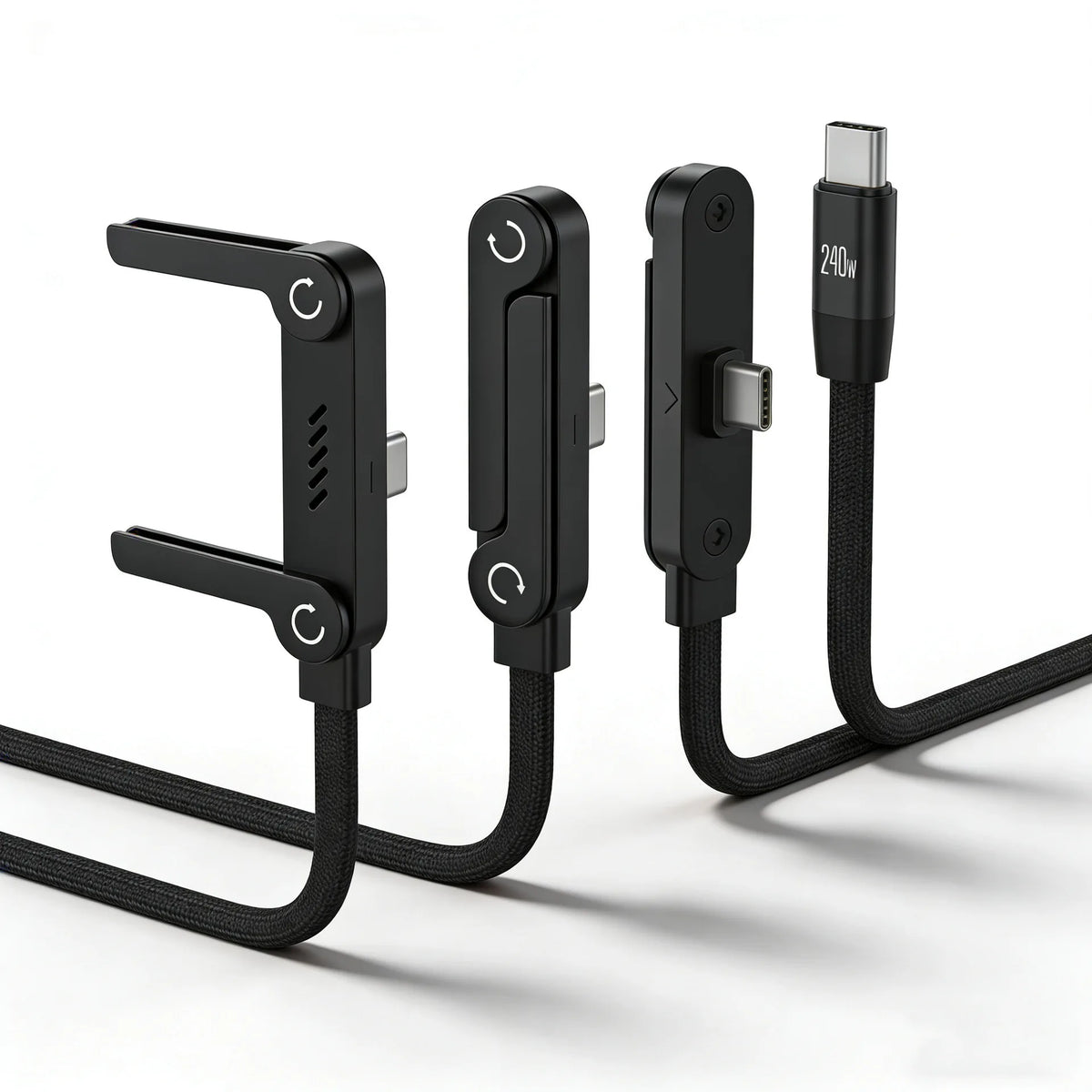 Black foldable charging cable with an integrated stand and USB-C connector.