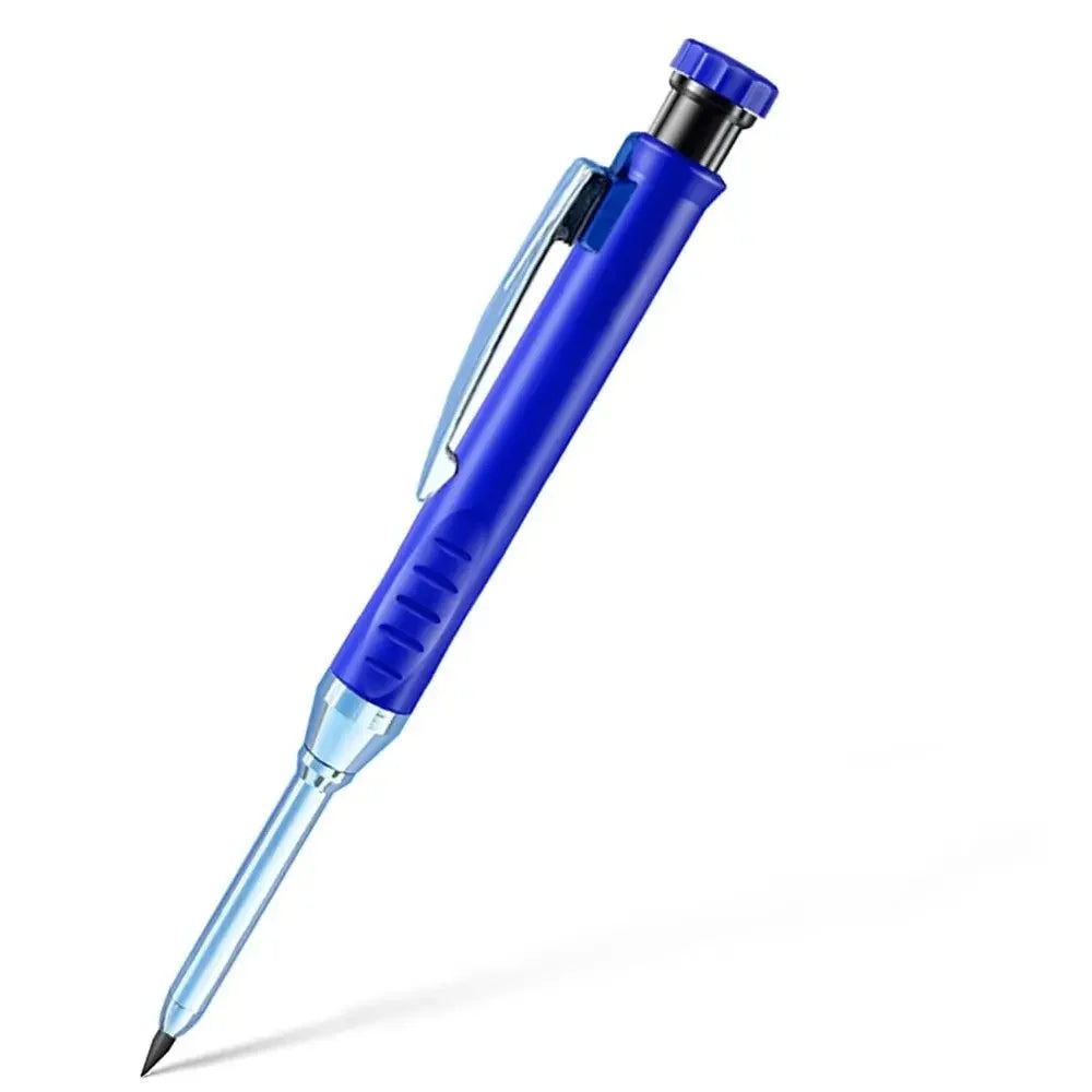 A blue precision mechanical pencil with a built-in sharpener, shown in a diagonal view.