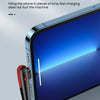A close-up of a blue smartphone being charged by a black braided USB-C to Type-C charging cable.