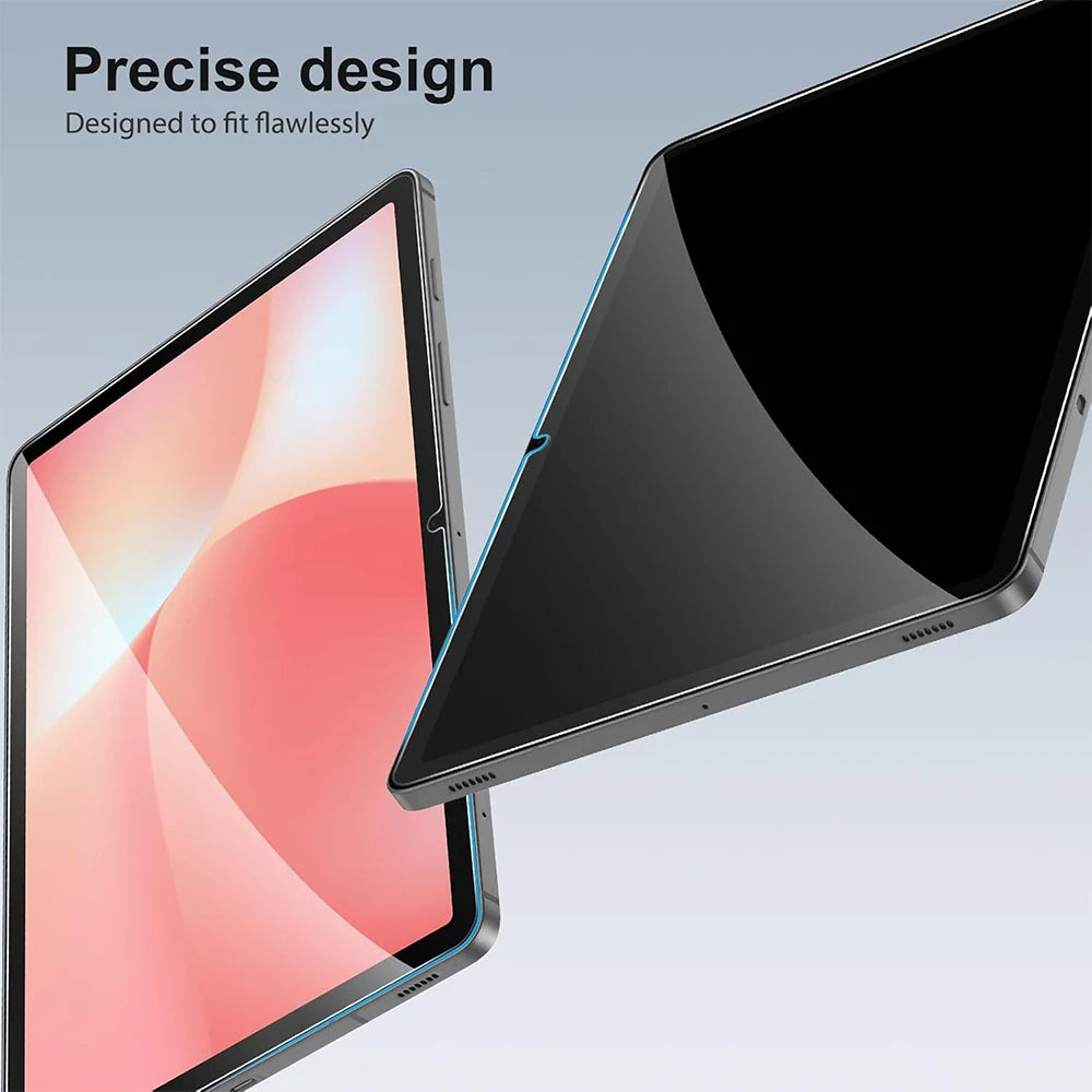 A close-up view of a dual screen protector set designed to fit flawlessly on a tablet.