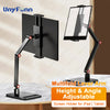 Black adjustable monitor stand with a folding lever arm for height and angle adjustment