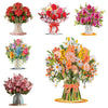 A collection of various floral bouquets featuring roses, peonies, and other flowers in shades of red, pink, orange, and white