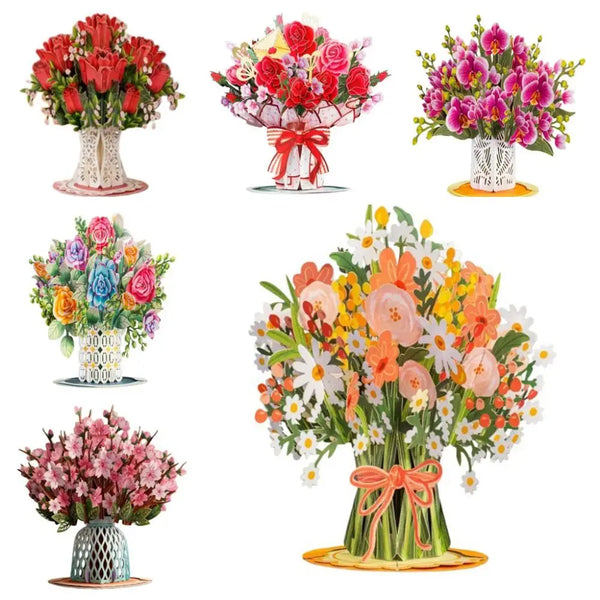 A collection of various floral bouquets featuring roses, peonies, and other flowers in shades of red, pink, orange, and white