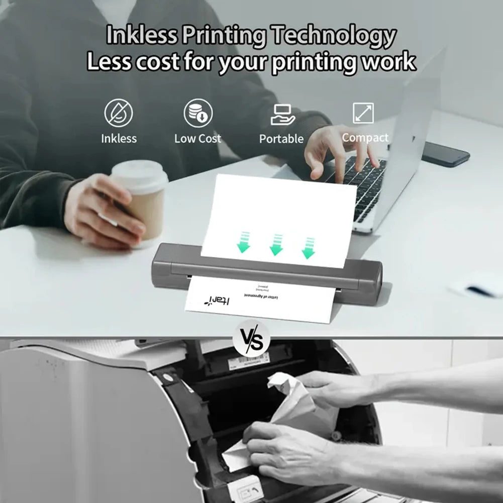 A person is using an inkless printing technology device to print on thermal paper.