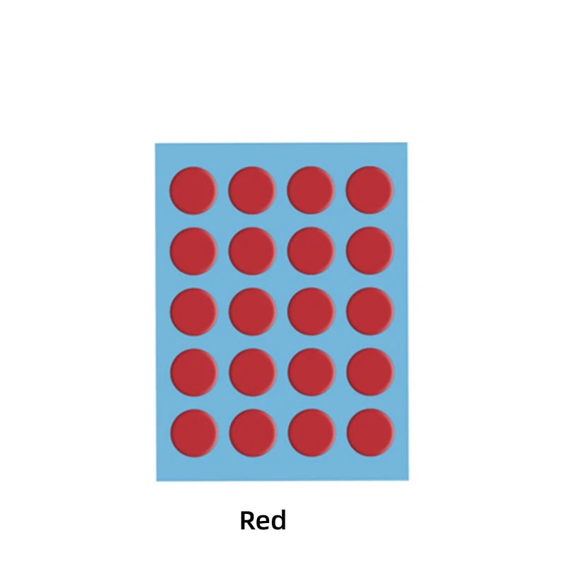 A grid of red circular adhesive dots on a light blue background.