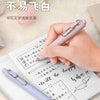 A hand writes on a notebook using a light purple Uni-Ball One Mini Cute Gel Pen with rich, quick-dry ink.