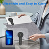 A hand holds a gray magnetic phone holder designed for use with a laptop or monitor.