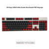 A close-up view of 104 keys OEM profile double shot backlit PBT keycaps for a keyboard.
