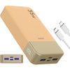 A beige power bank with a rectangular design showing a 35W output and an LED display, next to its charging cable.