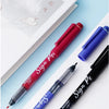 A red and blue signature pen is shown diagonally on a white background with a light blue surface.