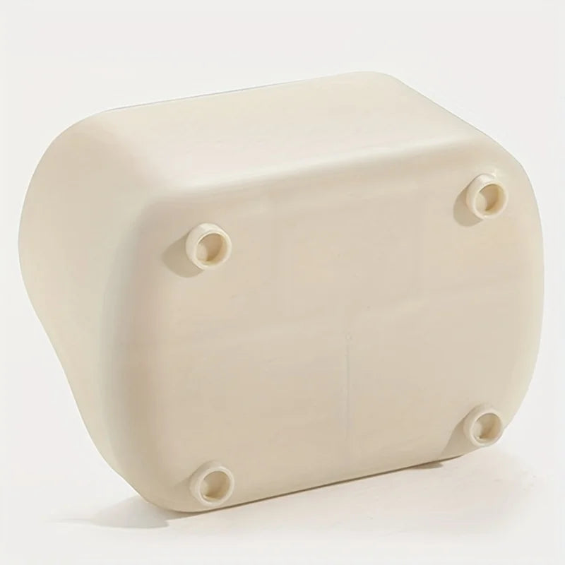 Caja organizadora de escritorio rectangular de acrílico blanco hueso con cuatro orificios circulares pequeños en la parte sup