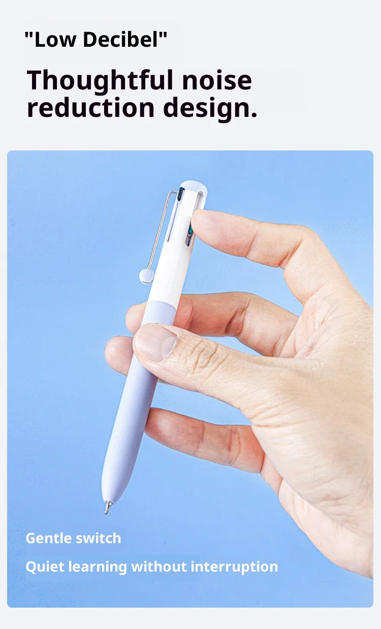 A hand holds a white electronic device with a gentle switch for quiet learning.