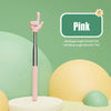 Pink telescopic teaching pointer with a finger gesture, shown against a light green background.