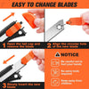 Instructions showing how to easily change blades on a retractable utility box cutter.
