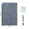 A gray reusable dry erase whiteboard with a planner and cleaning cloth.
