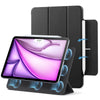 A black magnetic folio case for an iPad Air is shown with a white Apple Pencil inside.