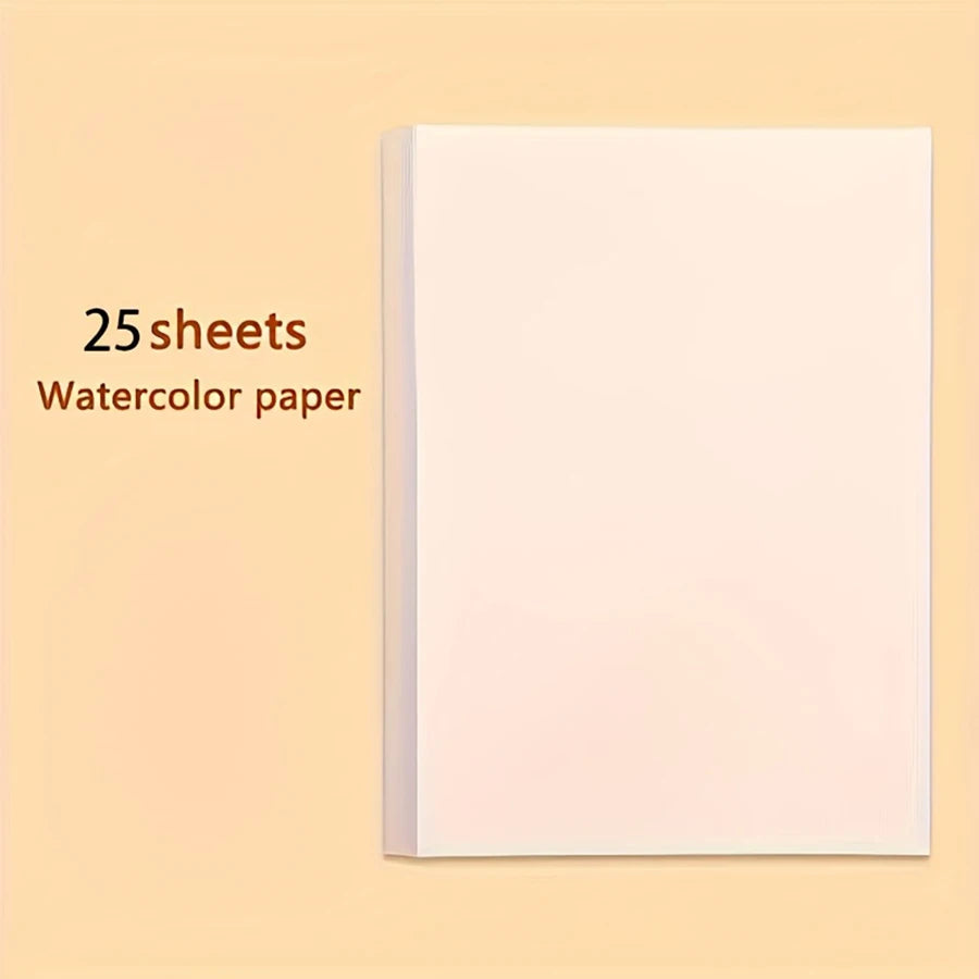 A white watercolor paper pad with 25 sheets displayed on a light beige background.