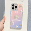 A holographic gradient phone case for an iPhone featuring multiple crosses and a decorative pattern.