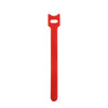 A red reusable nylon cable organizer tie with a loop at the top.