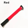 A red hook and loop cable tie with a black grip and buckle.