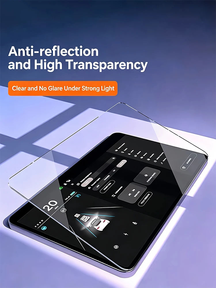 A clear anti-reflection screen protector film is shown on a smartphone display, demonstrating high transparency and clarity.