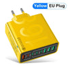 Yellow EU plug wall adapter with multiple USB ports for fast charging