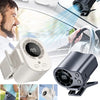 A portable car cooling fan with an LED display is shown in various angles, including mounted on a car window and handheld.