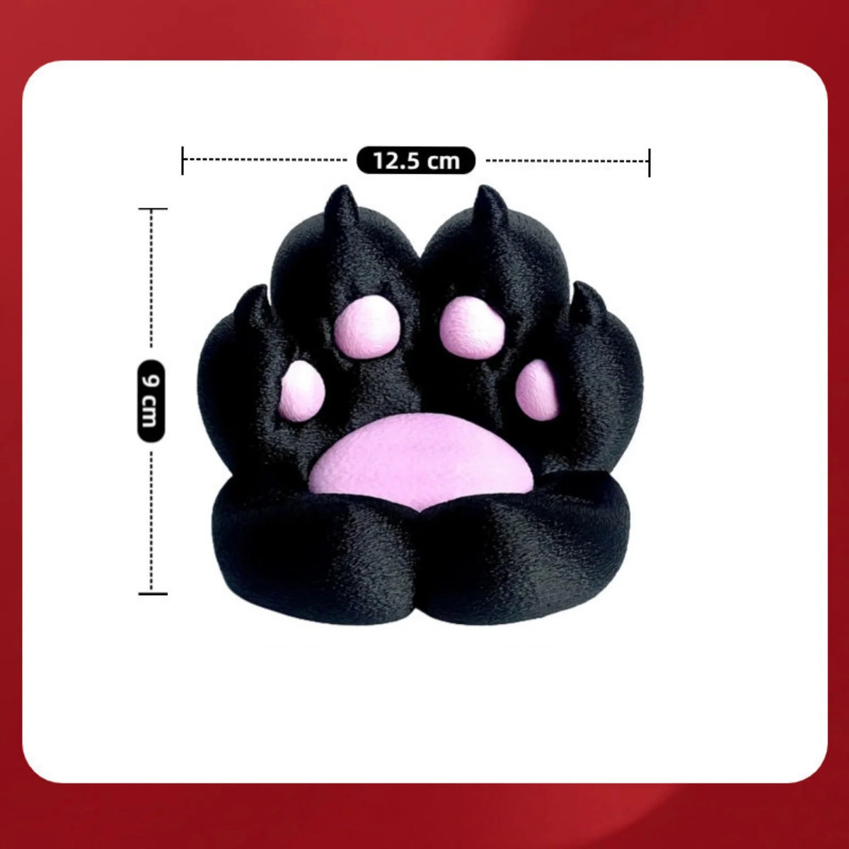 Black 3D printed cat paw phone stand with anti-slip base featuring pink details.