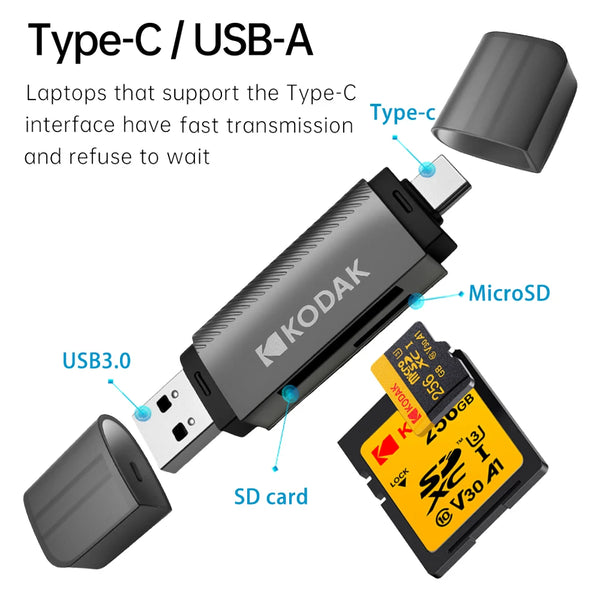 محول كوداك من النوع Type-C/USB-A لنقل سريع، مع بطاقة SD.