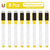 A set of eight yellow whiteboard pens with magnets included in a pack