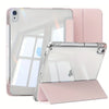 A clear protective skin for an iPad case shown with a matching pink cover and accessory.