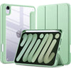 A light green hybrid protective case for an iPad, shown alongside the device and a pencil holder.