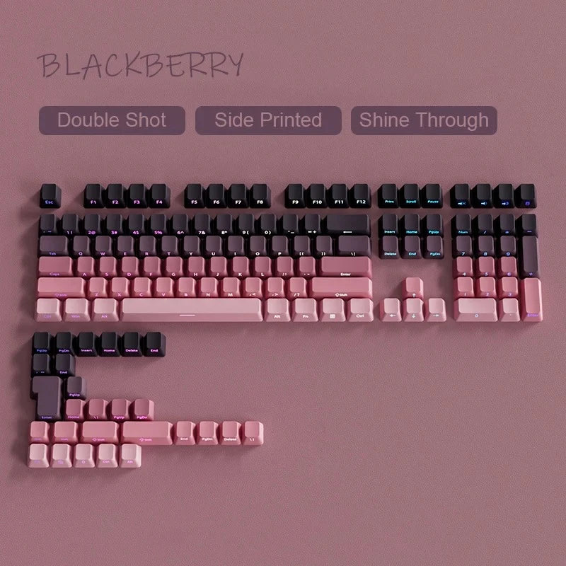 Teclas de teclado mecánico con degradado negro y rosa, Double Shot, Impresión Lateral y Brillo