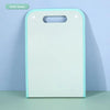 A light green portable accordion document organizer with a white interior and a light mint trim.